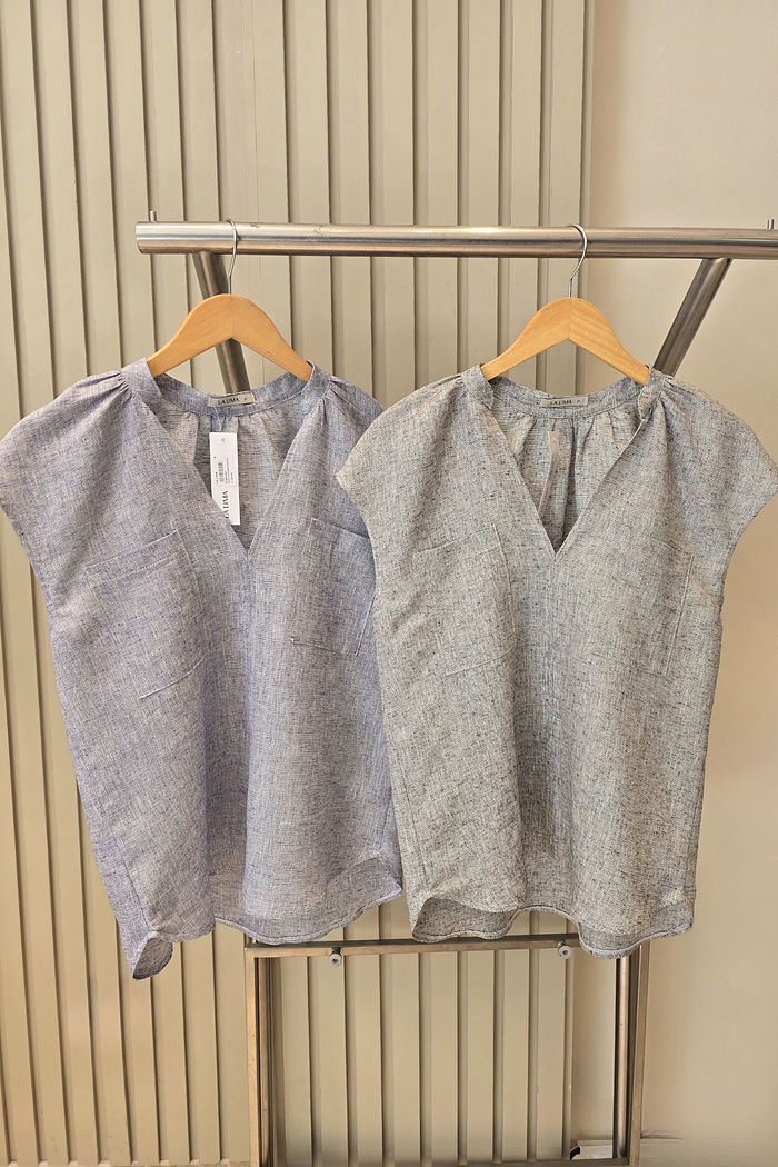 Camisa  Linho com Brilho com Bolsos 2 Cores