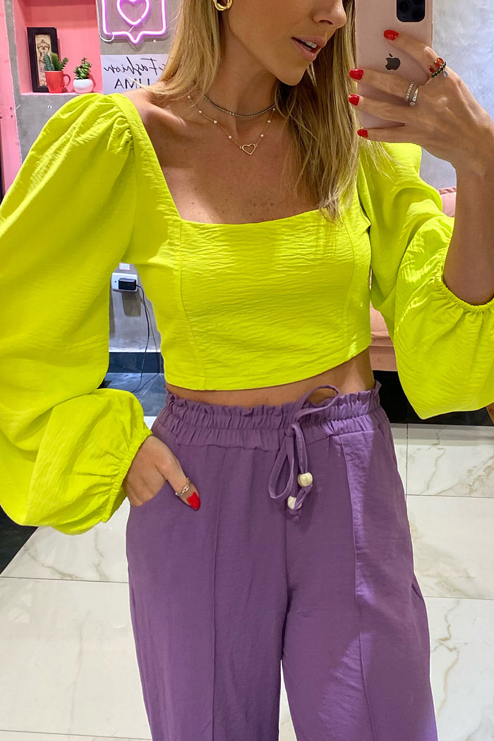 Blusa Mangas Bufante Laço Lima