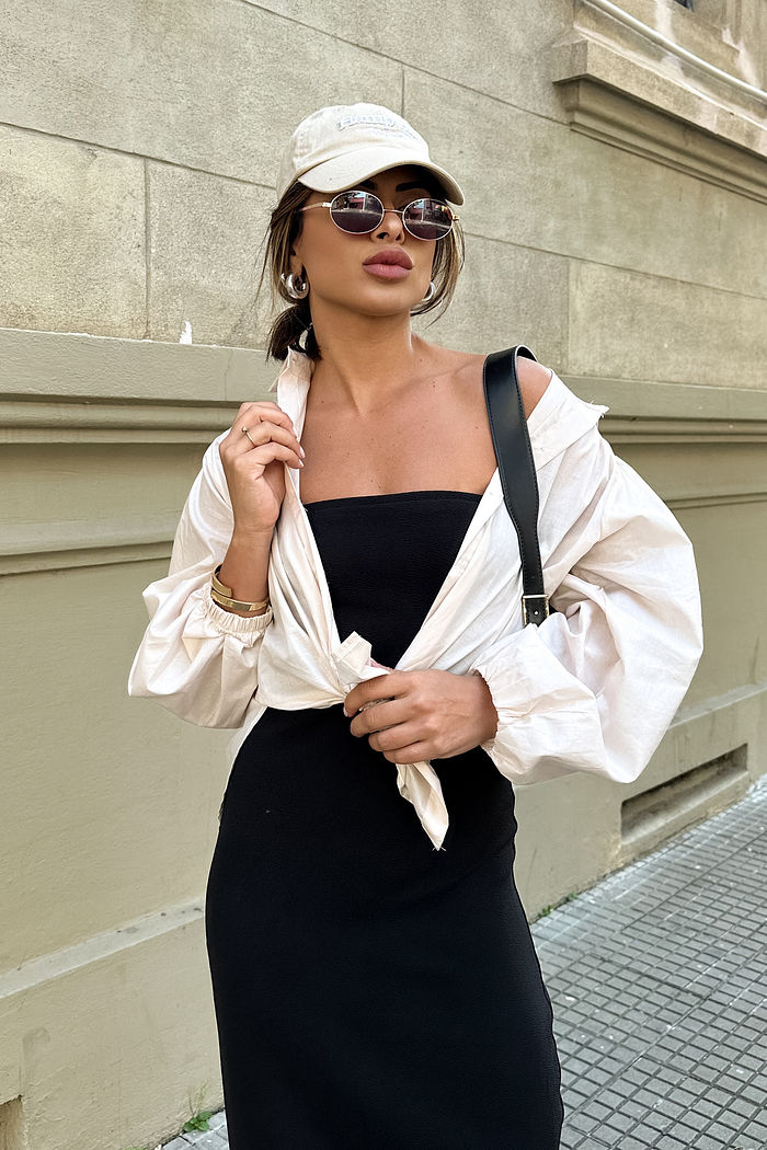 Camisa Bufante Oversized Algodão Bege