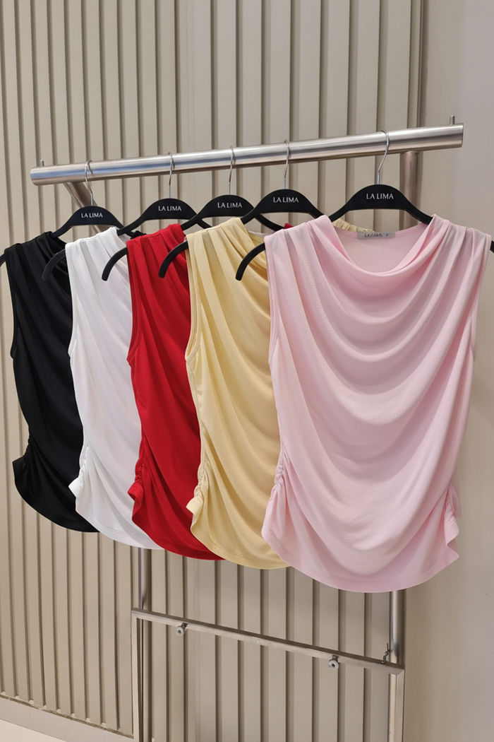 Regata Gola Alta Fluida Drapeada 3 Cores