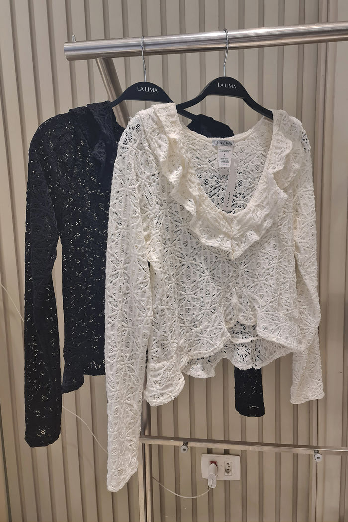 Blusa Babados Renda Boho Manga Longa 2 Cores