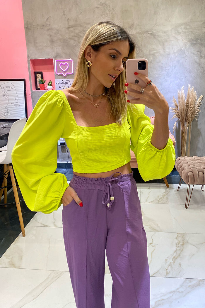 Blusa Mangas Bufante Laço Lima