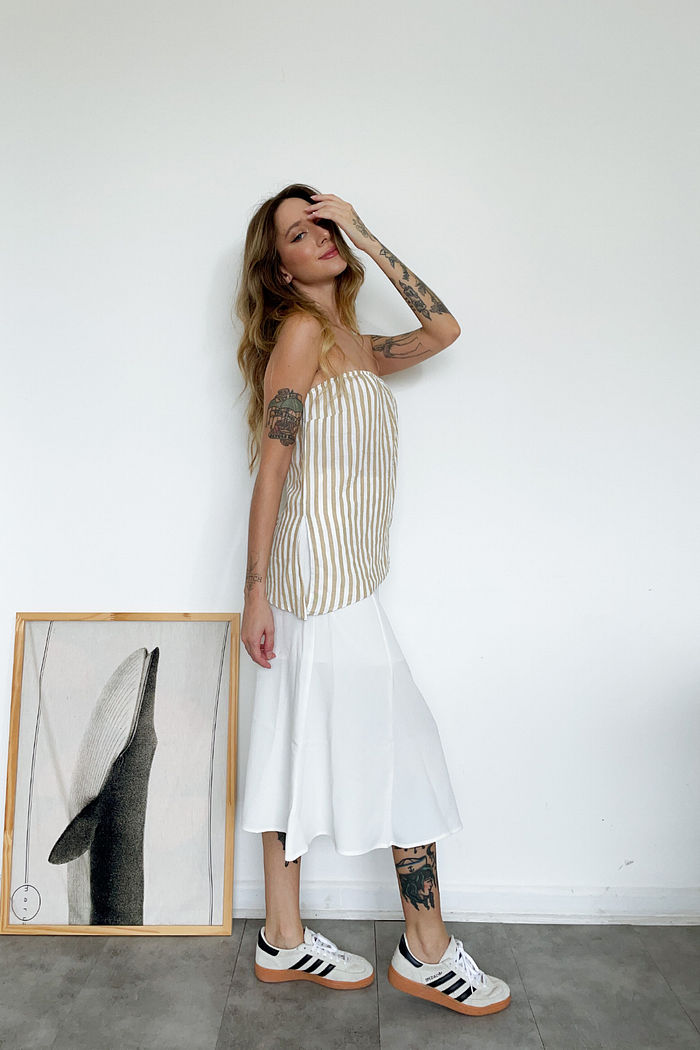 Saia Midi Evasê Crepe Off White