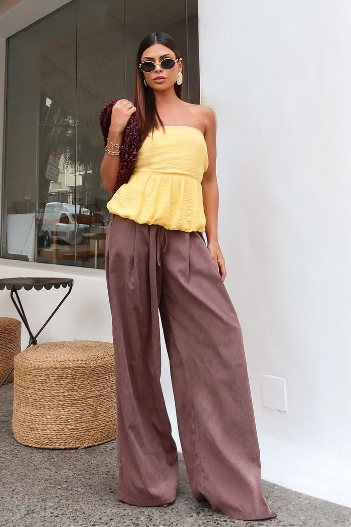 Calça Pantalona Fluida Cintura Ajustável 3 Cores