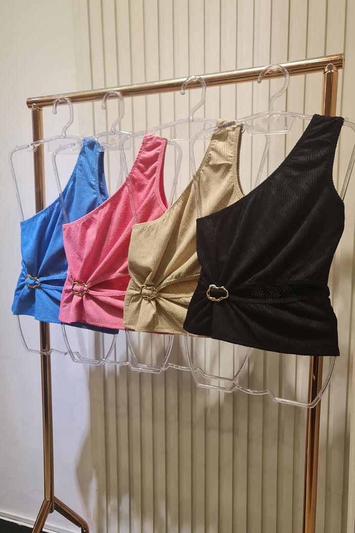 Blusa 1 Ombro Renda Fivela Orgânica 4 Cores