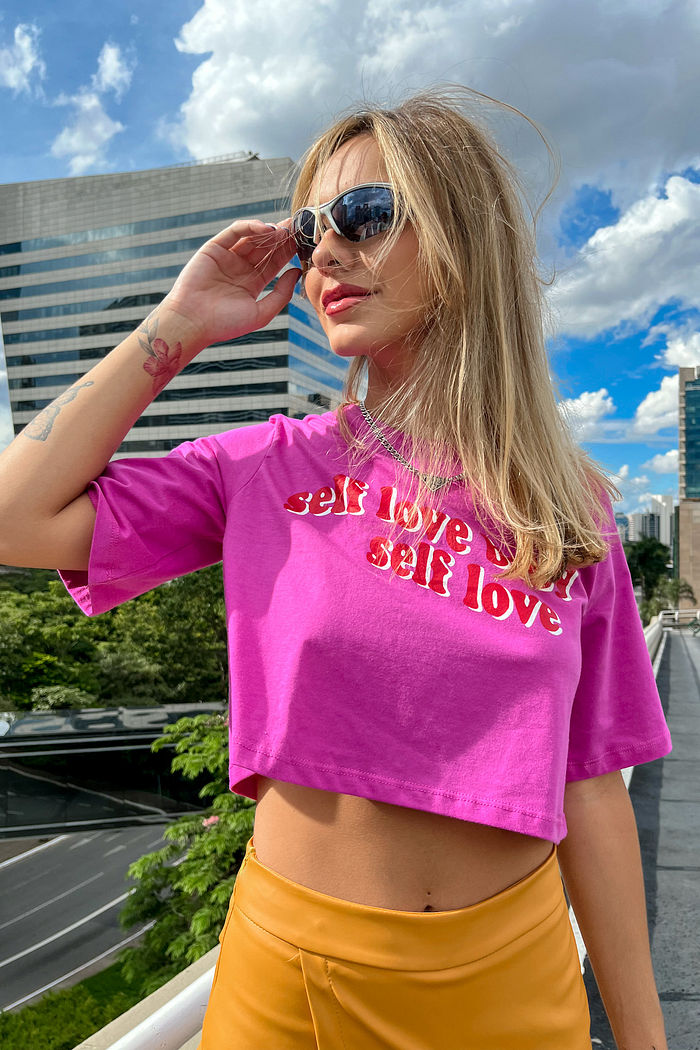 Tshirt Cropped Selfie Love Pink