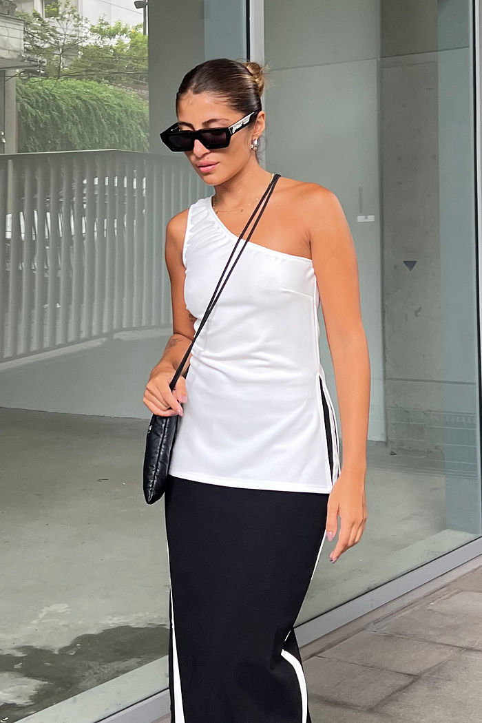 Blusa 1 Ombro Alongada Malha Crepe