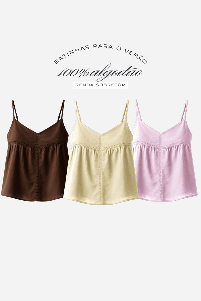 Bata de Algodão com Renda Entremeio 3 Cores