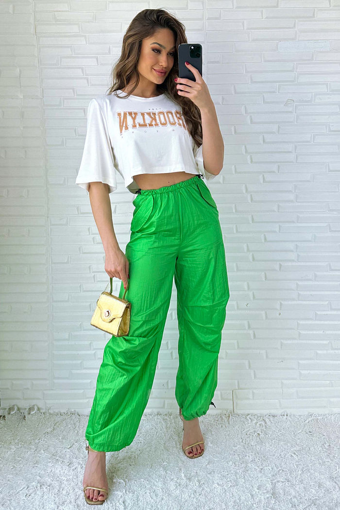 Calça Parachute Brilho Verde