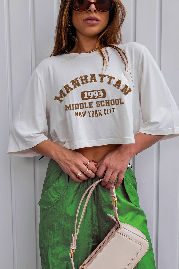 Cropeed Tee College Manhattan Off White