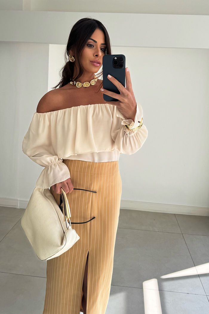 Blusa Ombro a Ombro Manga Longa 3 Cores