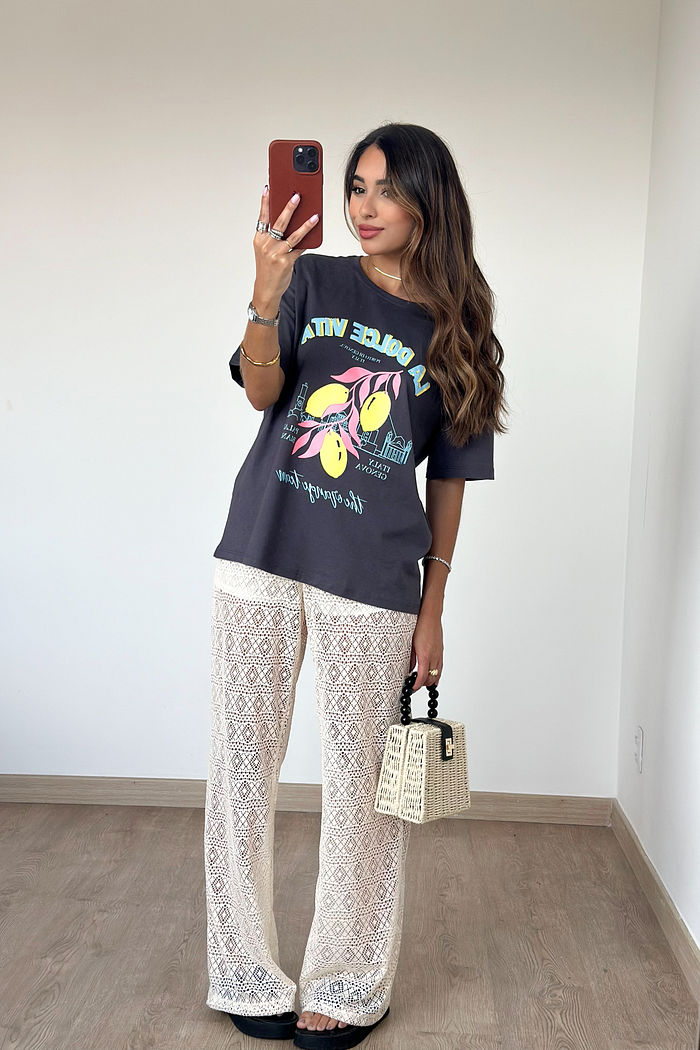 Calça Renda Pantalona Natural