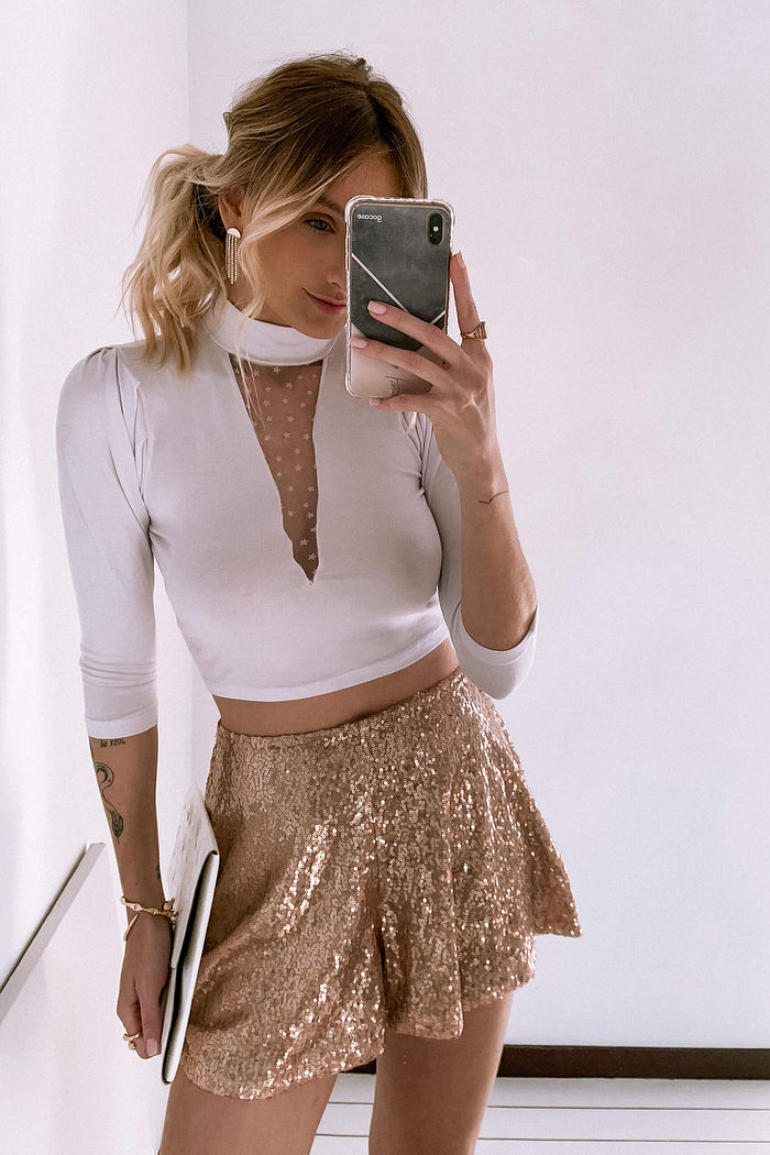 Blusa Gola Alta Tule Estrela Branco