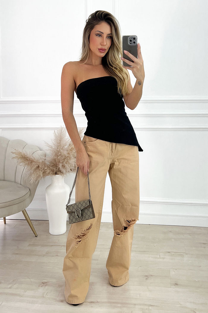 Blusa Alongada Assimétrica Tomara Preta