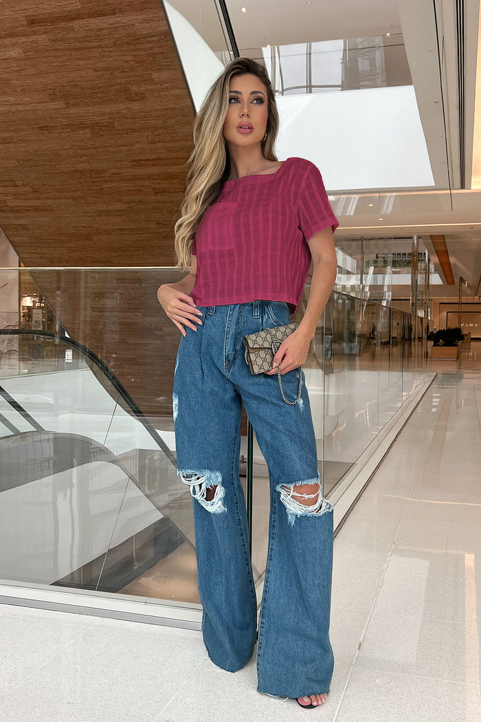 Blusa Cropped Bolso Algodão Vermelho