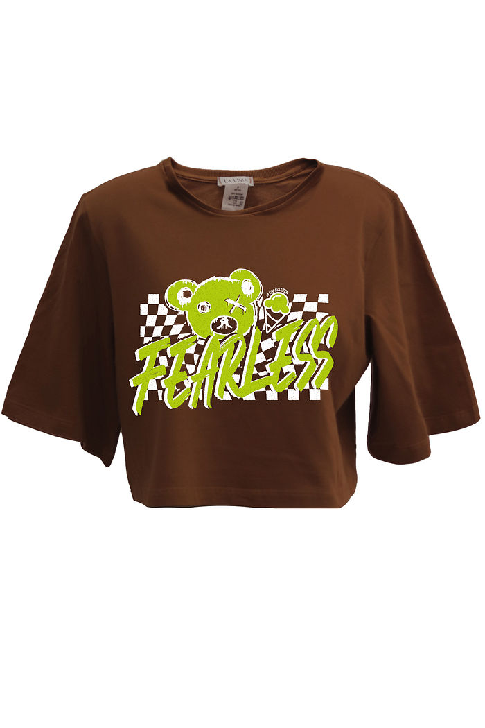 Tshirt Cropped Teddy Fearless Marrom