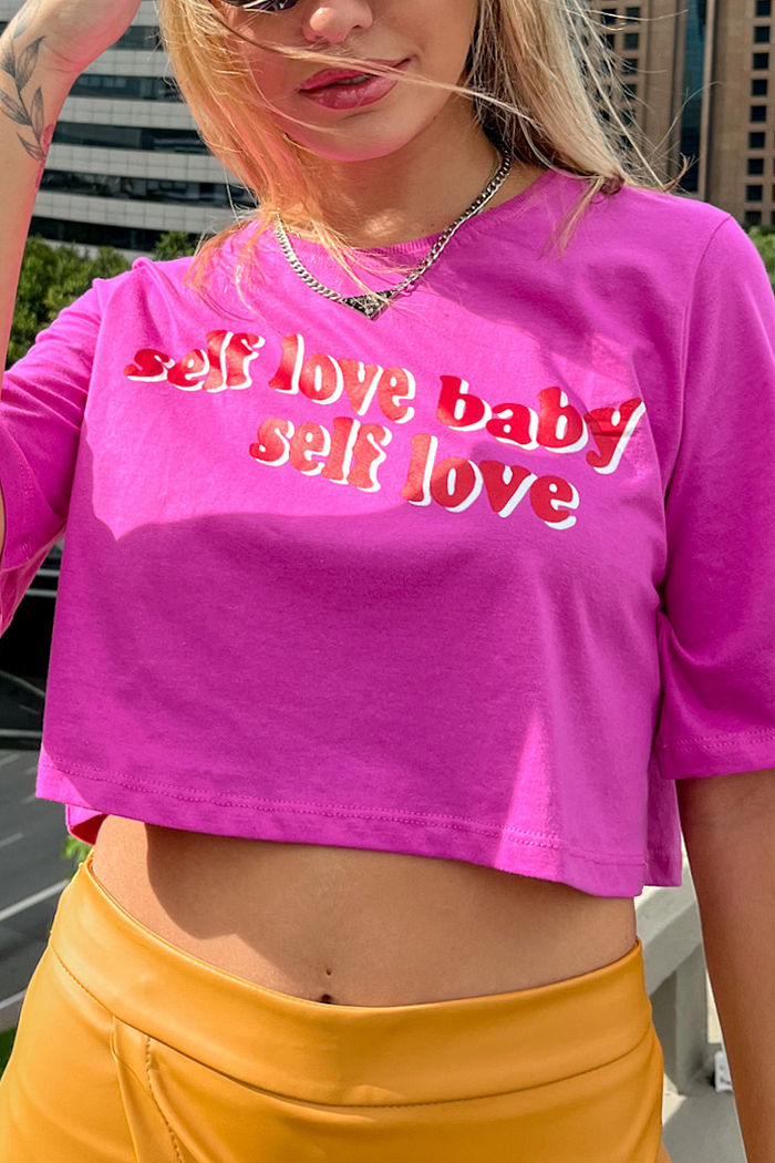 Tshirt Cropped Selfie Love Pink
