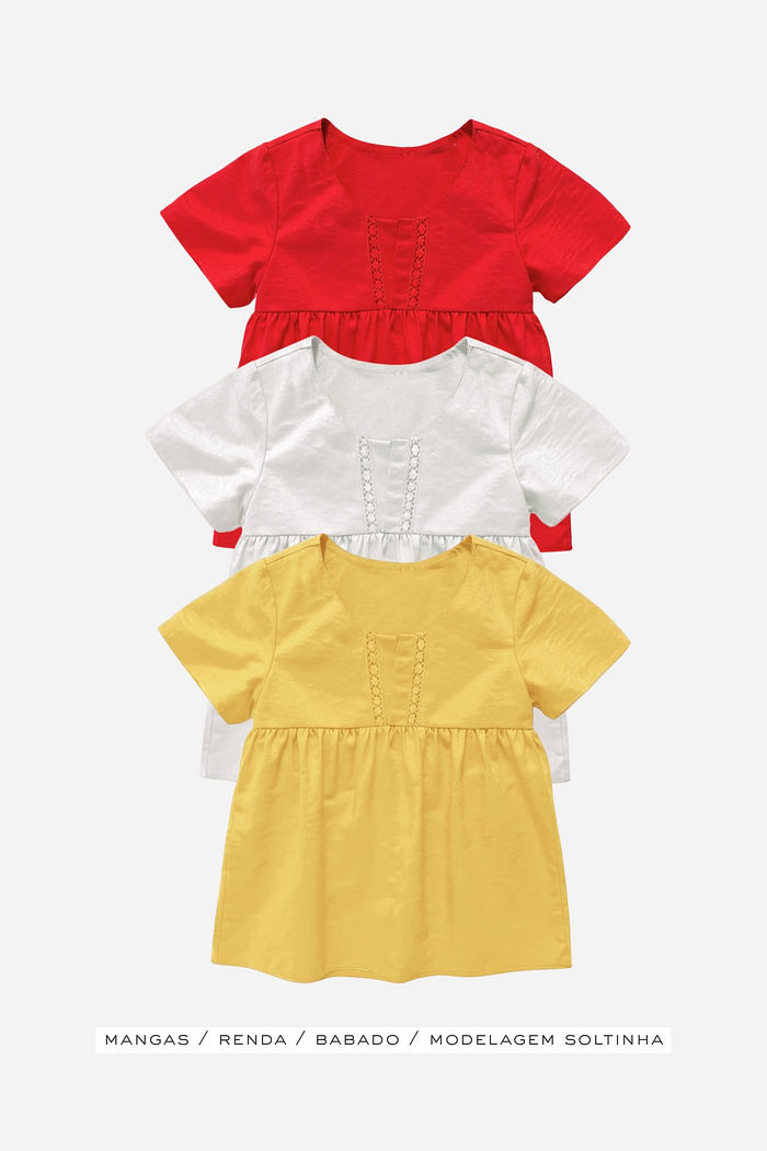 Bata de Manga com Pala e Renda 3 Cores