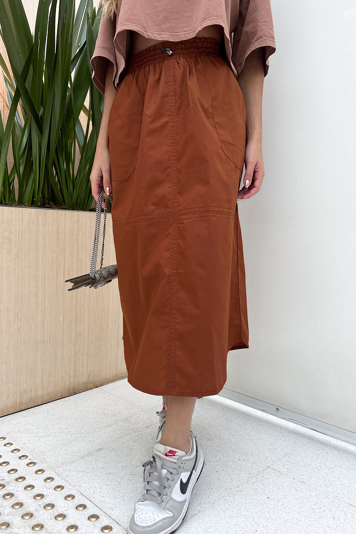 Saia Midi Tricoline Marrom