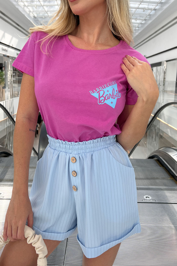 Short Botões Risca de Giz Azul
