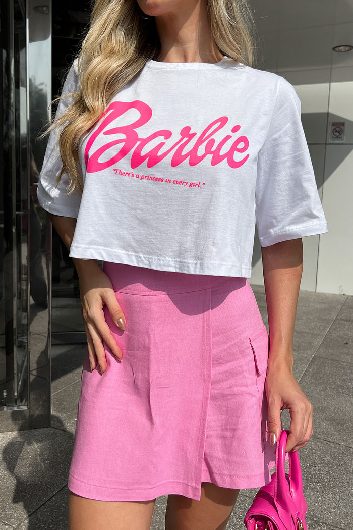 Tshirt Cropped Barbie Branco