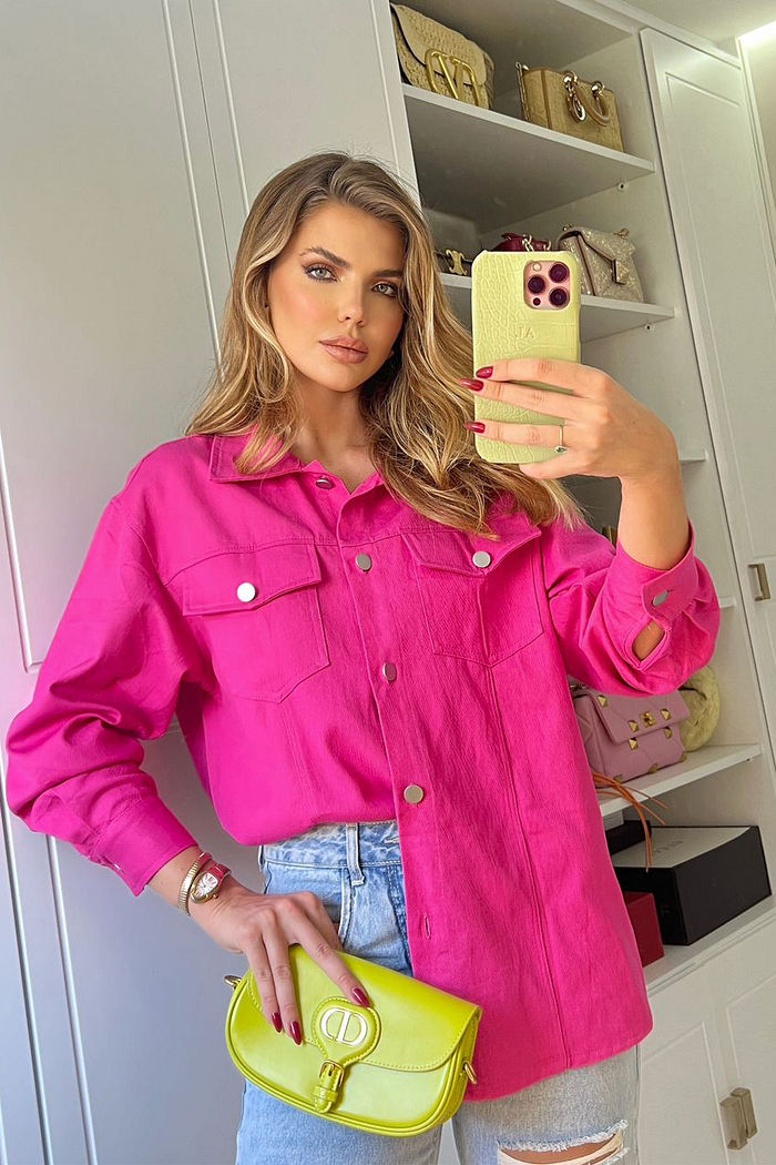 Jaqueta Jeans Oversized Bordado Colorida