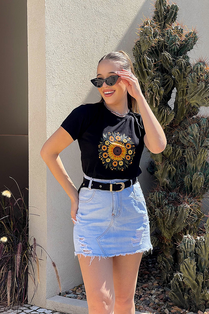 T-Shirt Girassol DTF - Preto