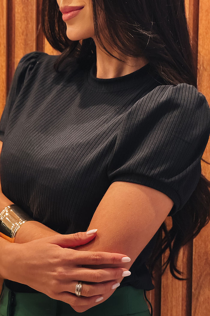 Blusa Bela Manga Princesa Canelada - Preto