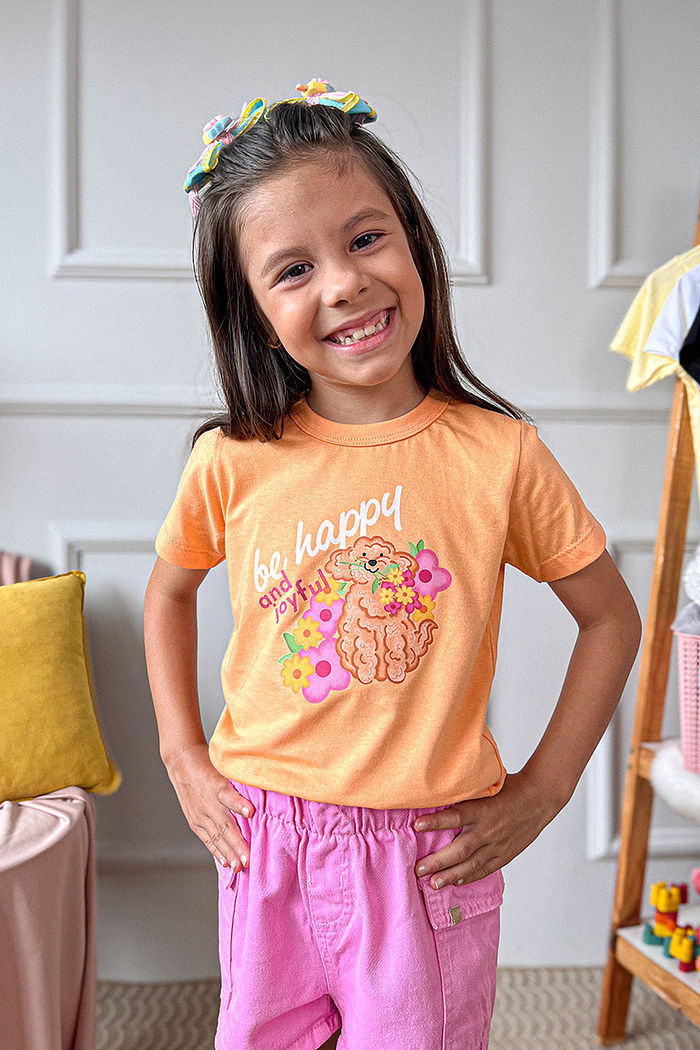 T-Shirt Infantil Be Happy and Joyful DTF - Tangerina