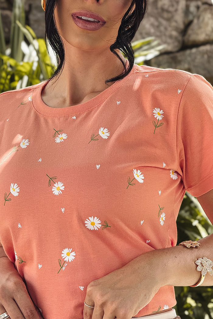 T-Shirt Margaridas Poá - Abóbora