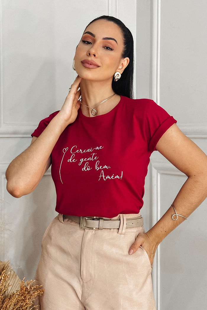 T-Shirt Cercai-me de gente do bem - Amém AR - Rubi