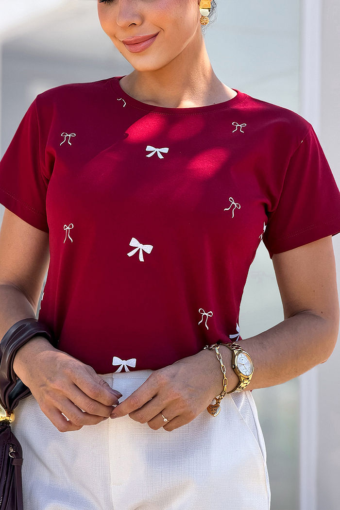 T-Shirt Laços poá - Bordô