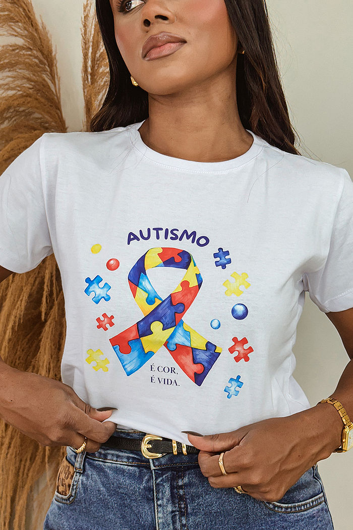 T-Shirt Autismo é a cor, é vida DTF - Branco
