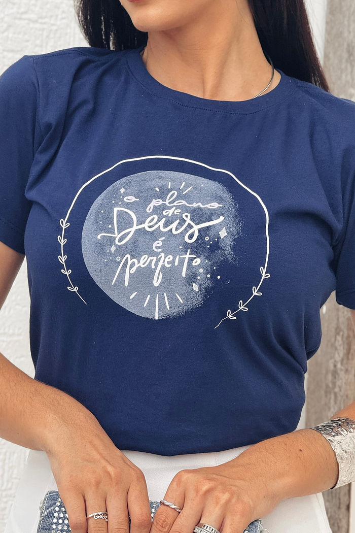 T-Shirt O plano de Deus é perfeito - Marinho