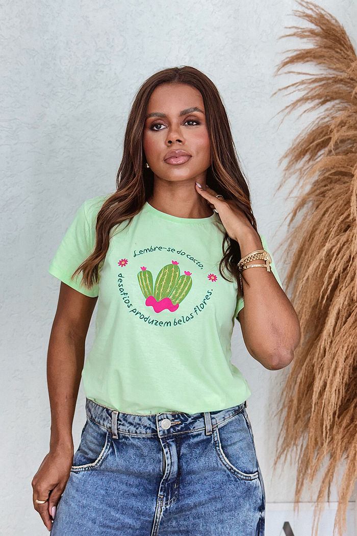 T-Shirt Lembre-se do Cacto DTF - Menta