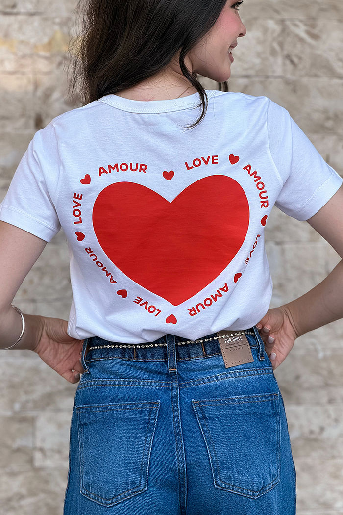 T-Shirt Infantil Coração - Amor love DTF - Neve