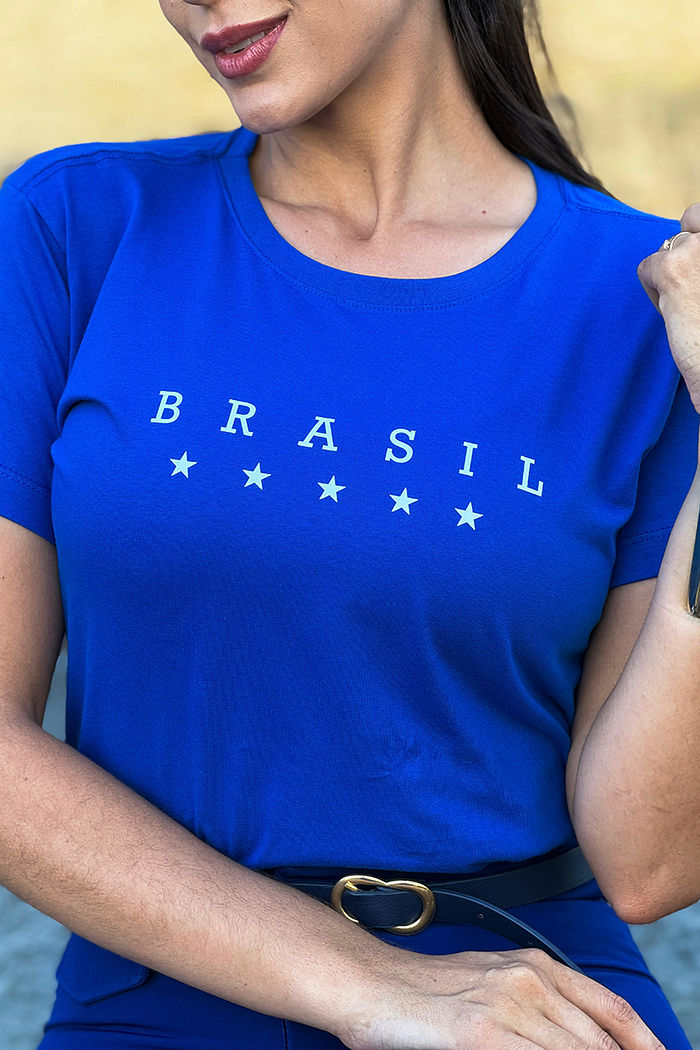 T-Shirt Brasil 5 Estrelas DTF - Azul Especial