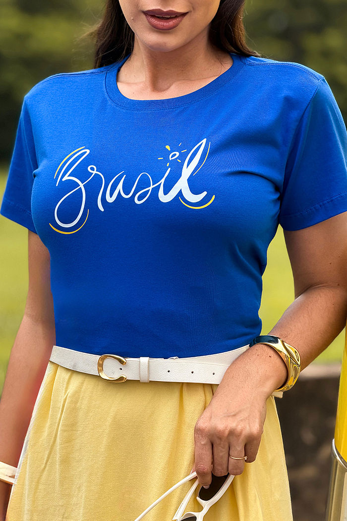 T-Shirt Brasil - Contorno DTF -  Azul Especial