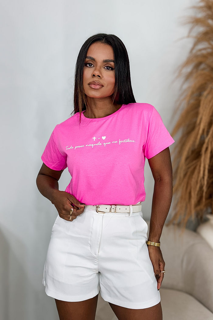 T-Shirt Tudo posso naquele que me fortalece AR - Rosa