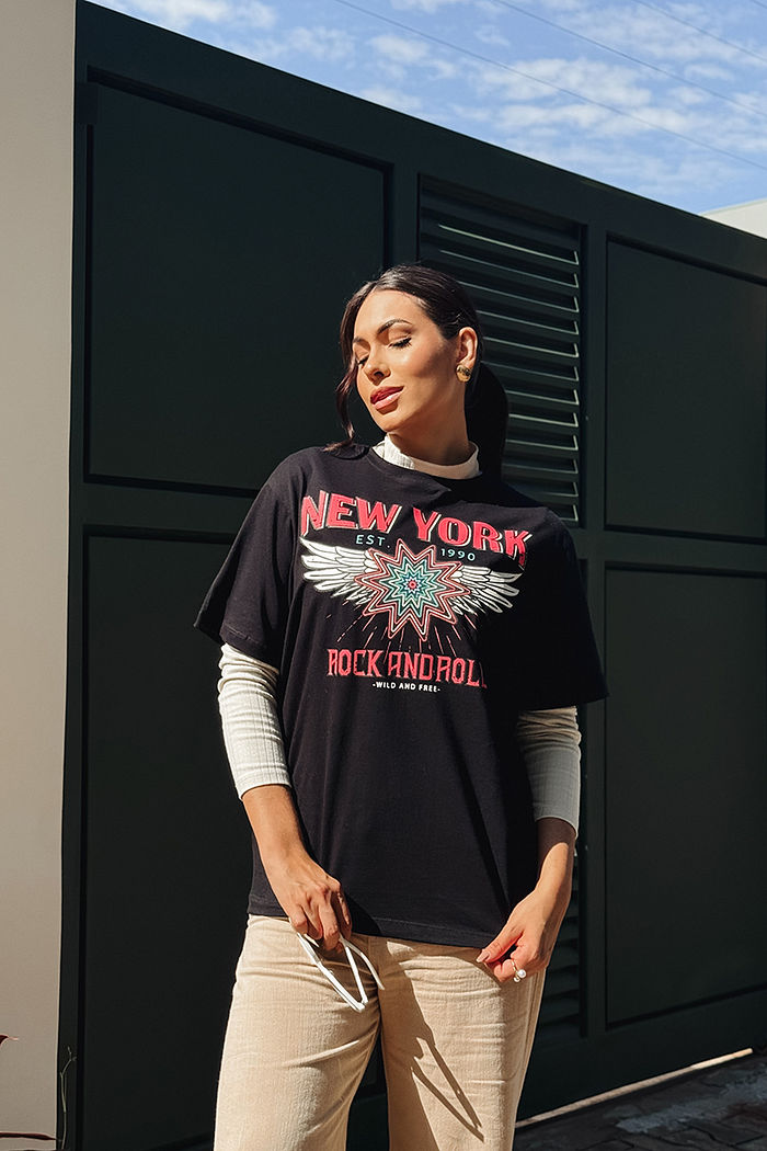 Max Tee Unissex New york rock and roll - Preto