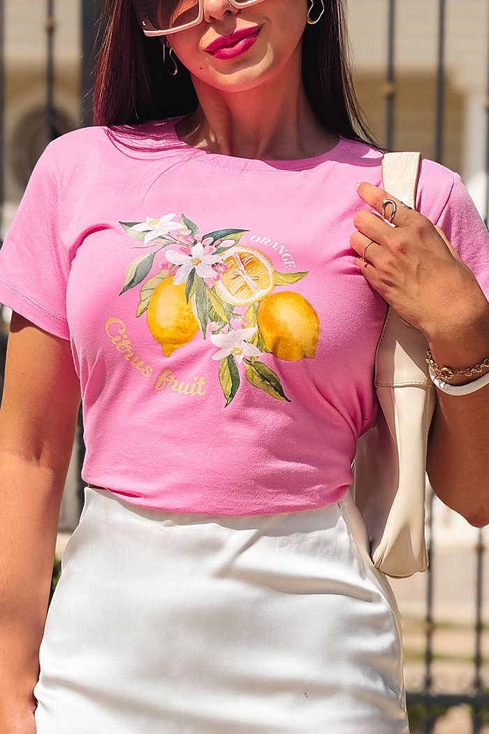 T-Shirt Orange citrus fruit DTF - Rosa Chiclete