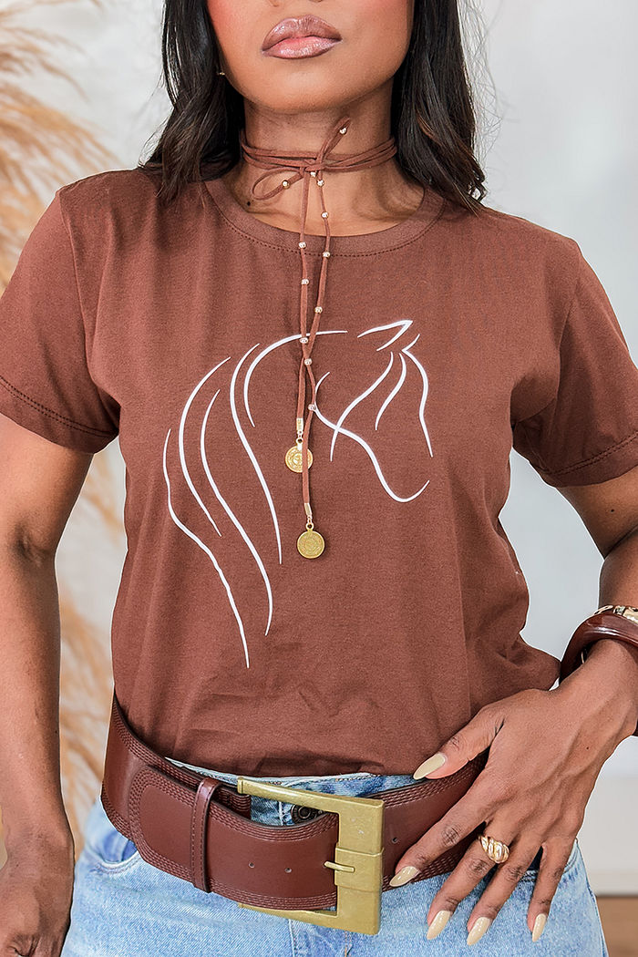 T-Shirt Horse Minimalist - Marrom