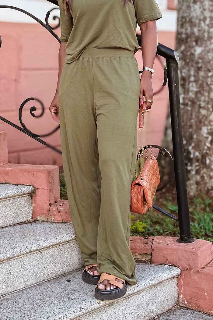 Calça Mel Wide Leg Moletinho - Verde Musgo