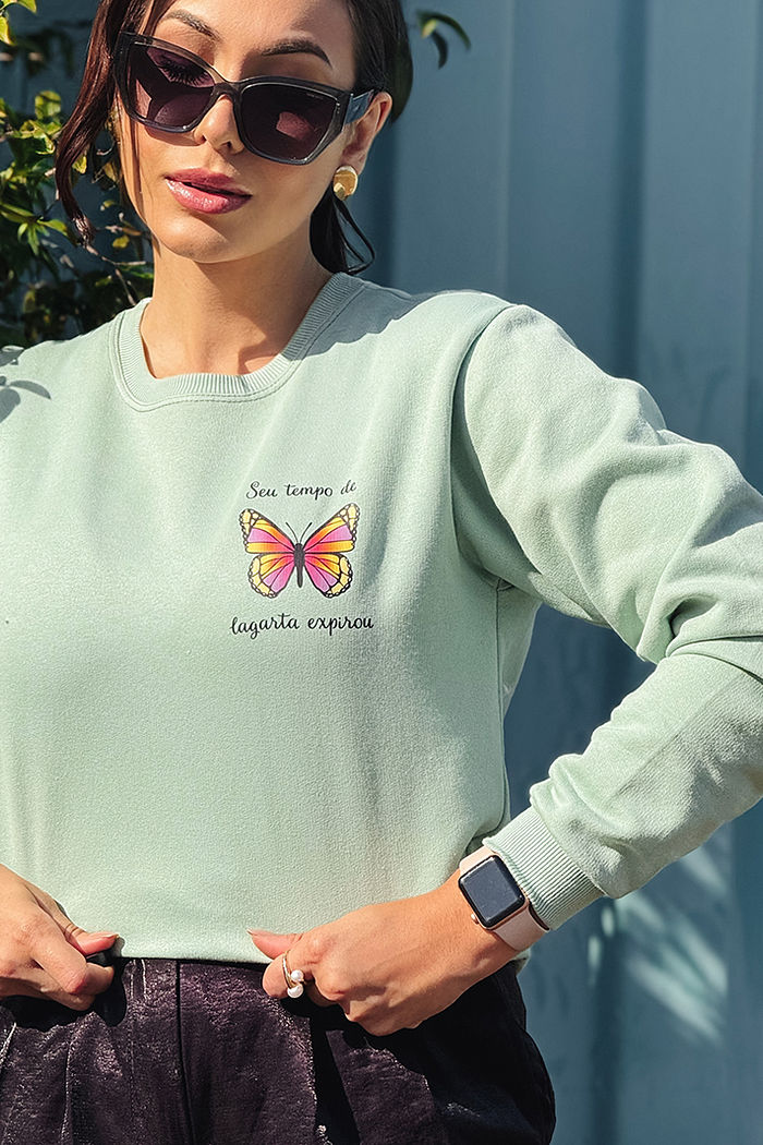 Moletom Gola Careca Voe Borboleta - DTF - Verde Chá