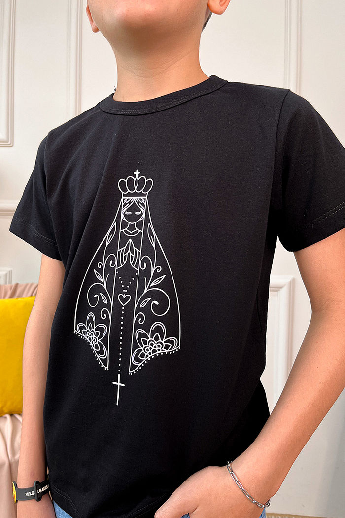 T-Shirt Infantil Nossa Senhora DTF - Preto
