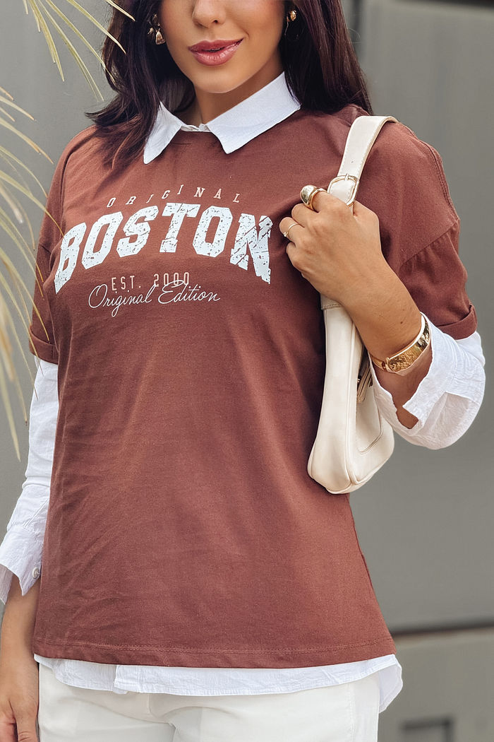Oversized Feminina Original Boston DTF - Marrom