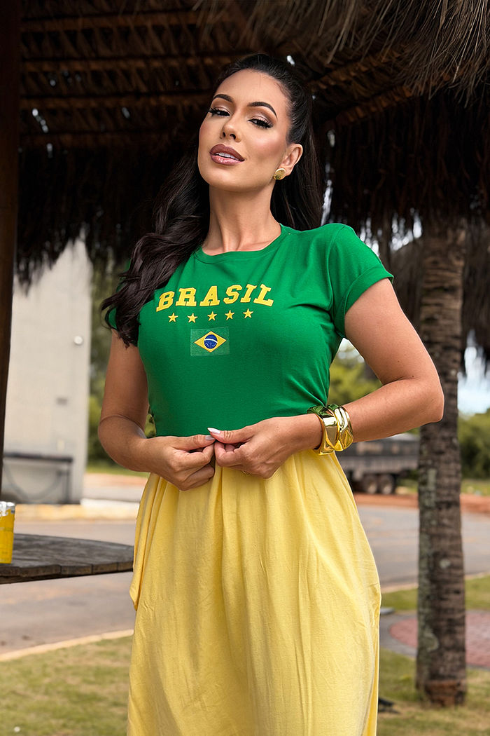 T-Shirt Brasil - Estrelas Bandeira DTF - Verde Bandeira