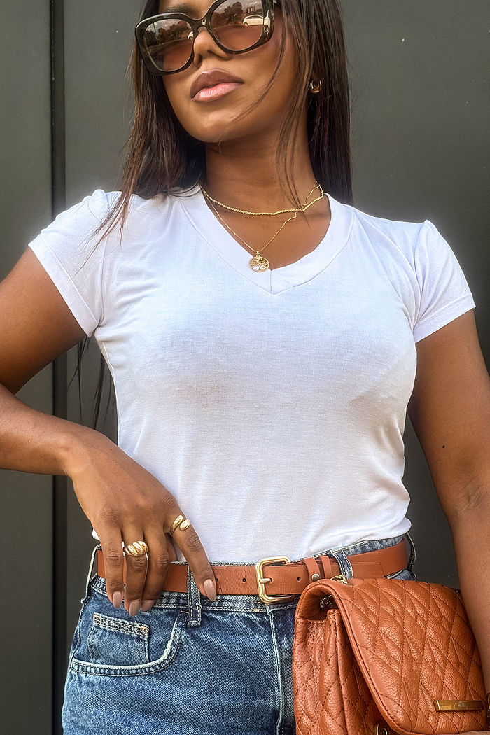 Blusa Baby Look Gola V Branco