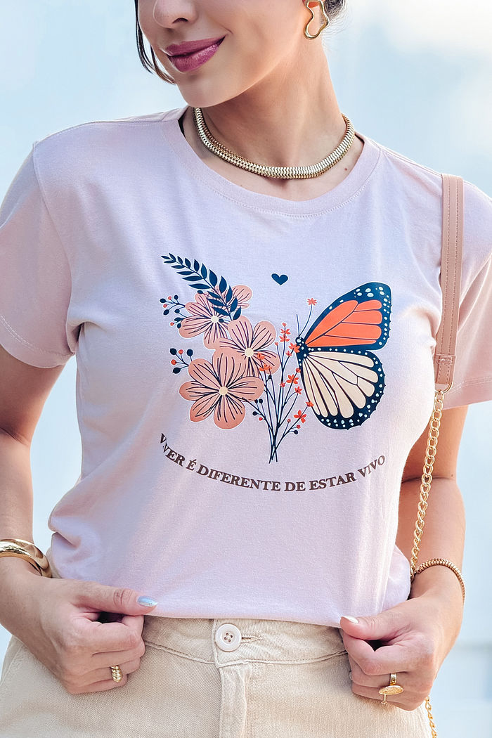 T-Shirt Viver é diferente de estar vivo DTF - Bege