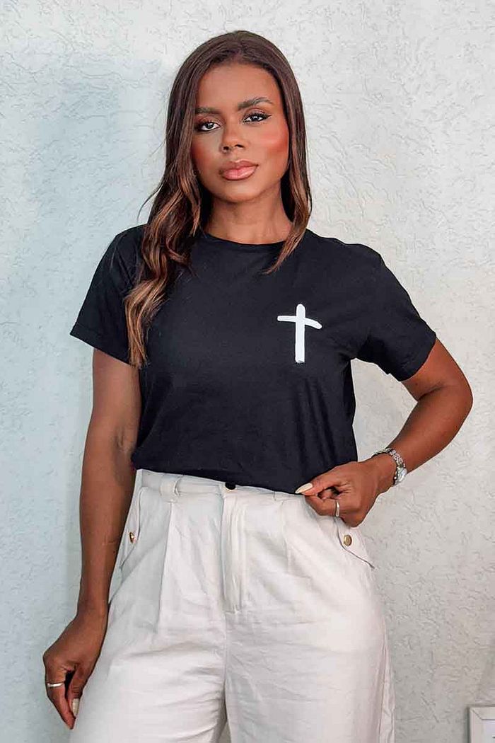 T-Shirt Oração Pai Nosso DTF - Preto